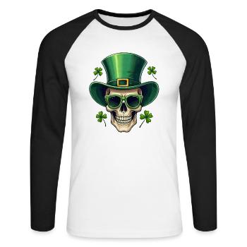 St Patrick's Day Irish Skull - Unisex Long Sleeve Baseball T-Shirt - white/black - Front - Nik (191cm)