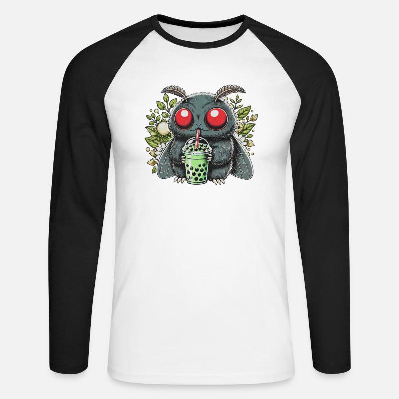 Mothman Drinking Bubble Tea - Unisex Baseballshirt langarm - Weiß/Schwarz