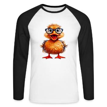 ENTE BRILLE - Unisex Baseballshirt langarm - Weiß/Schwarz - Vorne - Nik (191cm)
