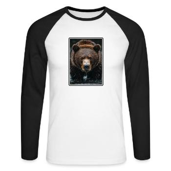 Ours Kodiak Ours Kodiak - T-shirt baseball manches longues Homme - blanc/noir - Devant - Nik (191cm)
