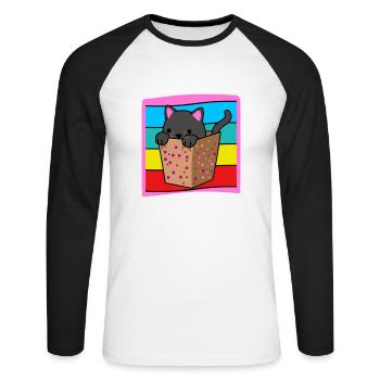 Chat dans une boîte - T-shirt baseball manches longues Homme - blanc/noir - Devant - Nik (191cm)