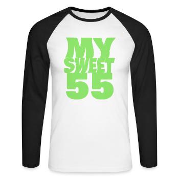 Sweet 55 - Unisex Long Sleeve Baseball T-Shirt - white/black - Front - Nik (191cm)