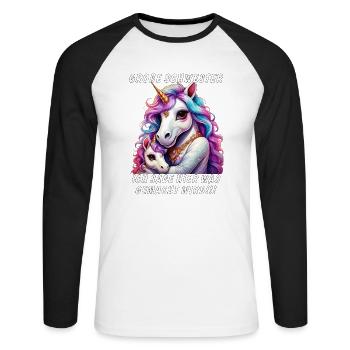 EINHORN GROßE SCHWESTER - Unisex Baseballshirt langarm - Weiß/Schwarz - Vorne - Nik (191cm)