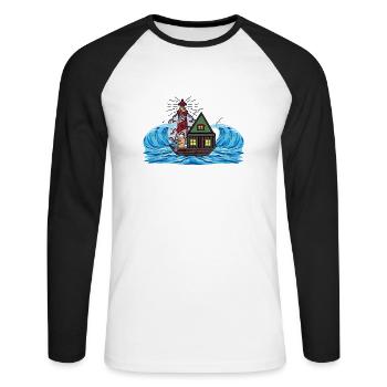 Maritime House Boat Peanut Sailor Sea Lighthouse - Unisex Long Sleeve Baseball T-Shirt - white/black - Front - Nik (191cm)