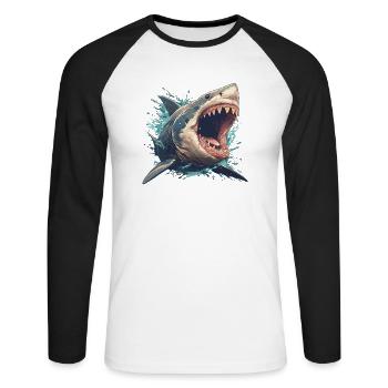 Weiße Haie Weißer Hai - Unisex Baseballshirt langarm - Weiß/Schwarz - Vorne - Nik (191cm)