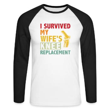 Ich überlebte die Knie-OP meiner Frau - Unisex Baseballshirt langarm - Weiß/Schwarz - Vorne - Nik (191cm)