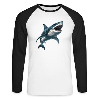Haie Hai - Unisex Baseballshirt langarm - Weiß/Schwarz - Vorne - Nik (191cm)