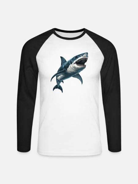 Requins Requin - T-shirt baseball manches longues Homme - blanc/noir