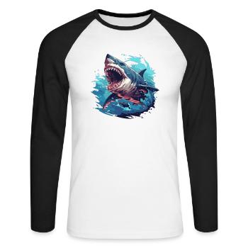 Haie Hai - Unisex Baseballshirt langarm - Weiß/Schwarz - Vorne - Nik (191cm)