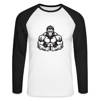 Gorilla Muskeln Fitness Gym - Unisex Baseballshirt langarm - Weiß/Schwarz - Vorne - Nik (191cm)