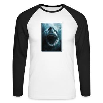 Haie Hai - Unisex Baseballshirt langarm - Weiß/Schwarz - Vorne - Nik (191cm)