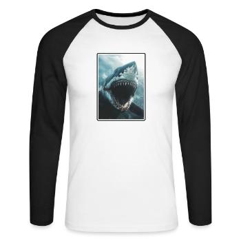Haie Hai - Unisex Baseballshirt langarm - Weiß/Schwarz - Vorne - Nik (191cm)