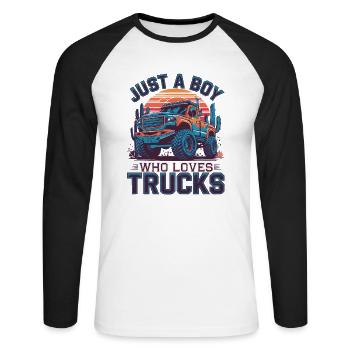 Just a boy who loves trucks - Unisex Baseballshirt langarm - Weiß/Schwarz - Vorne - Nik (191cm)