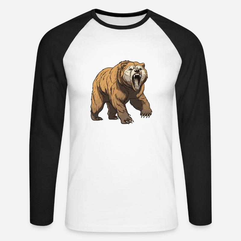 Bär Tier - Unisex Baseballshirt langarm - Weiß/Schwarz