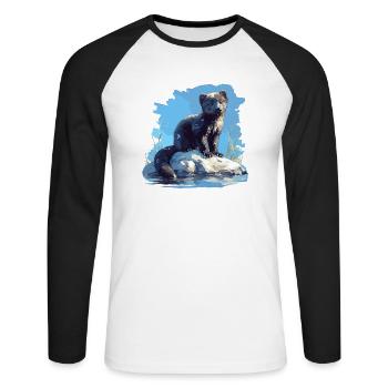 Nerze Nerz - Unisex Baseballshirt langarm - Weiß/Schwarz - Vorne - Nik (191cm)