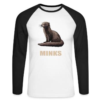 Nerze Nerz - Unisex Baseballshirt langarm - Weiß/Schwarz - Vorne - Nik (191cm)