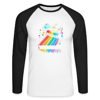 So läuft das bei mir - Unisex Baseballshirt langarm - Weiß/Schwarz - Vorne - Nik (191cm)