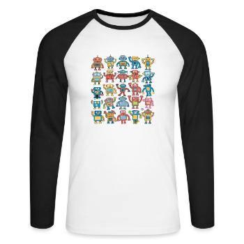 Bunte Roboter Für Kinder - Lustige Illustrationen - Unisex Baseballshirt langarm - Weiß/Schwarz - Vorne - Nik (191cm)