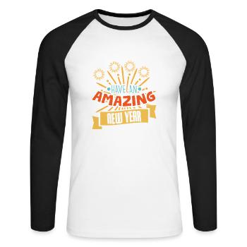 Nouvel An 2 - T-shirt baseball manches longues Homme - blanc/noir - Devant - Nik (191cm)