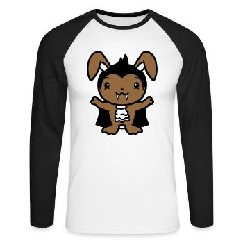 Bunny Vampire Sharp Long Teeth Halloween Costume - Unisex Long Sleeve Baseball T-Shirt - white/black - Front - Nik (191cm)