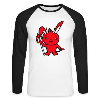 Hase Teufel Dämon Böse Satan Hölle Dreizack Kostüm - Unisex Baseballshirt langarm - Weiß/Schwarz - Vorne - Nik (191cm)
