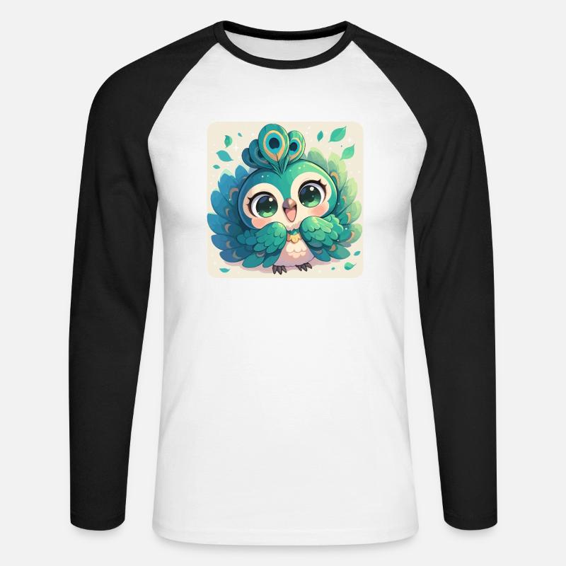 Pfaue Pfau - Unisex Baseballshirt langarm - Weiß/Schwarz