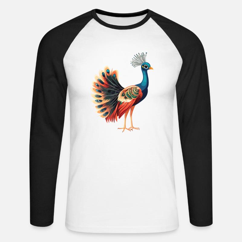 Pfaue Pfau - Unisex Baseballshirt langarm - Weiß/Schwarz