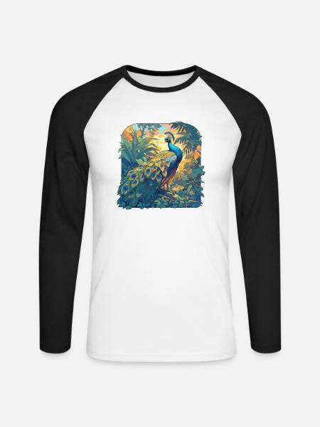 Pfaue Pfau - Unisex Baseballshirt langarm - Weiß/Schwarz