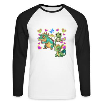 Dino Dinos Kind Kinder - Unisex Baseballshirt langarm - Weiß/Schwarz - Vorne - Nik (191cm)