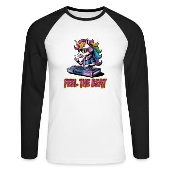 Feel The Beat DJ Einhorn Musikliebhaber - Unisex Baseballshirt langarm - Weiß/Schwarz - Vorne - Nik (191cm)