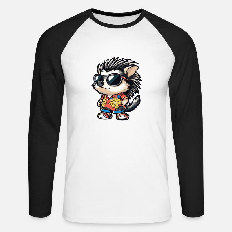 Igel Comic Lustig Sommer - Unisex Baseballshirt langarm - Weiß/Schwarz