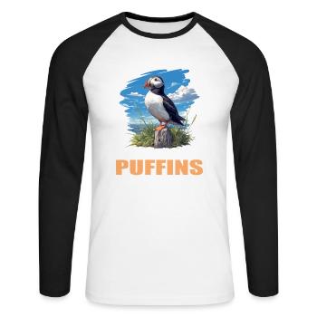Papageientaucher - Unisex Baseballshirt langarm - Weiß/Schwarz - Vorne - Nik (191cm)