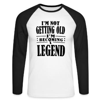 je ne vieillis pas, je deviens une légende - T-shirt baseball manches longues Homme - blanc/noir - Devant - Nik (191cm)