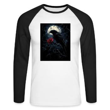 Raven Rose Moon Gloomy Gothic Black Crow - Unisex Long Sleeve Baseball T-Shirt - white/black - Front - Nik (191cm)