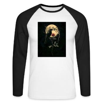 Raven Rose Moon Gloomy Gothic Black Crow - Unisex Long Sleeve Baseball T-Shirt - white/black - Front - Nik (191cm)