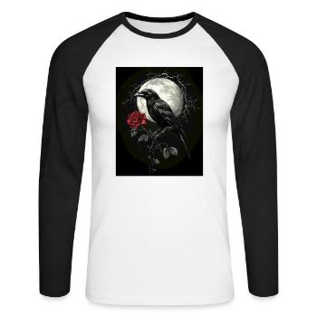 Raven Rose Moon Gloomy Gothic Black Crow - Unisex Long Sleeve Baseball T-Shirt - white/black - Front - Nik (191cm)