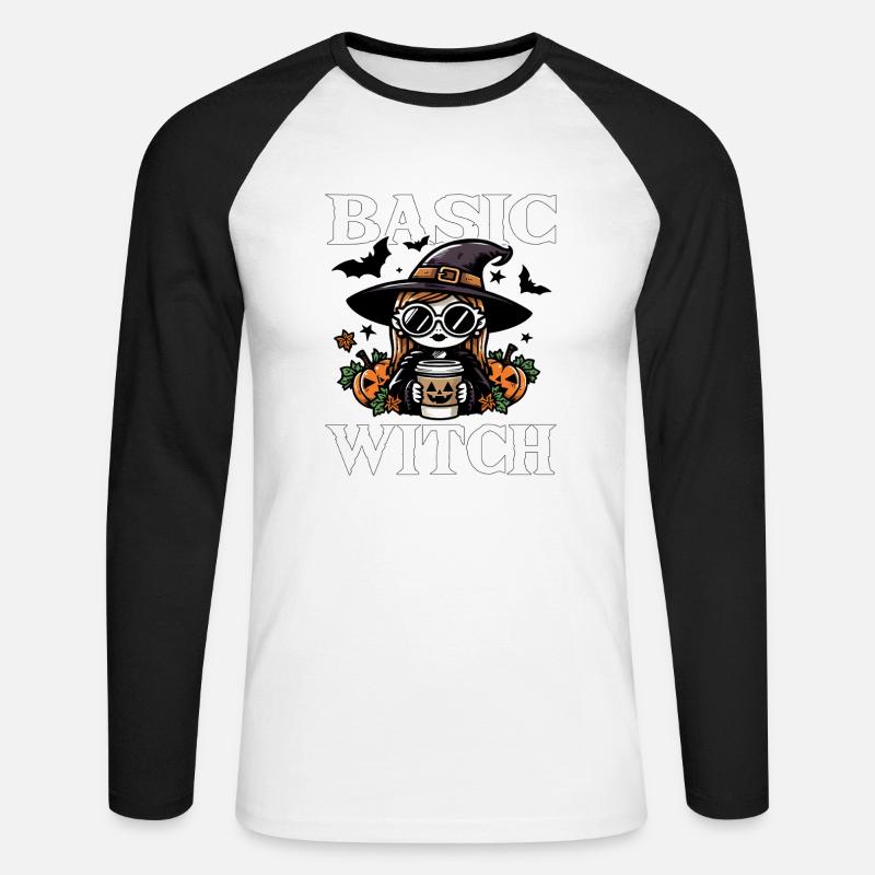 BASIC HEXE - HALLOWEEN GESCHENK - Unisex Baseballshirt langarm - Weiß/Schwarz