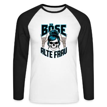 Böse Alte Frau! Rockerin Rockerbraut Motorrad - Unisex Baseballshirt langarm - Weiß/Schwarz - Vorne - Nik (191cm)