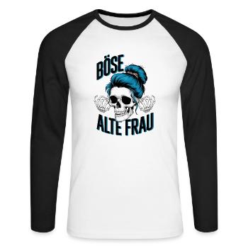 Böse Alte Frau! Rockerin Rockerbraut Motorrad - Unisex Baseballshirt langarm - Weiß/Schwarz - Vorne - Nik (191cm)