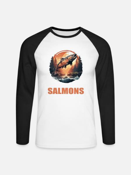 Lachse Lachs - Unisex Baseballshirt langarm - Weiß/Schwarz