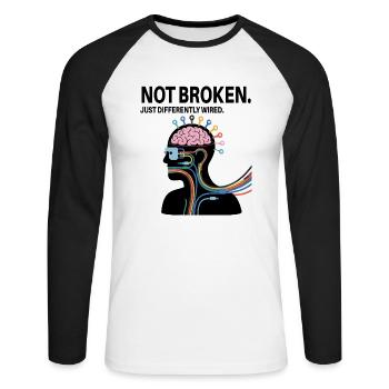 Pas cassé – juste câblé différemment - T-shirt baseball manches longues Homme - blanc/noir - Devant - Nik (191cm)