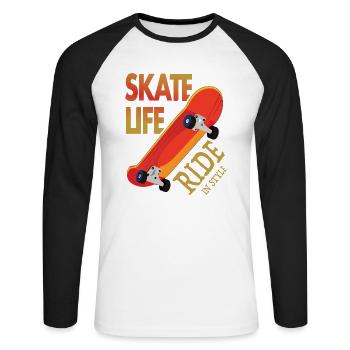 Skateboard Passion - Planche de Skate sports - T-shirt baseball manches longues Homme - blanc/noir - Devant - Nik (191cm)