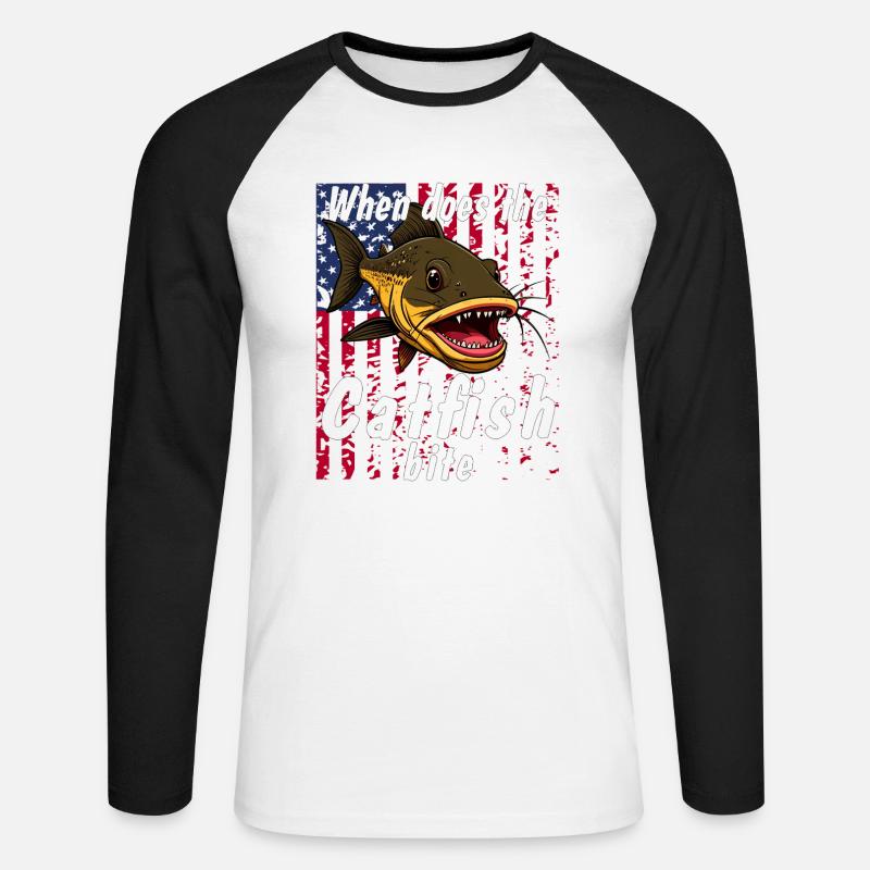 When does the catfish bite - Unisex Baseballshirt langarm - Weiß/Schwarz