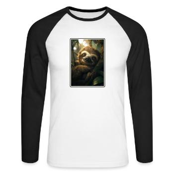 Faultiere Faultier - Unisex Baseballshirt langarm - Weiß/Schwarz - Vorne - Nik (191cm)