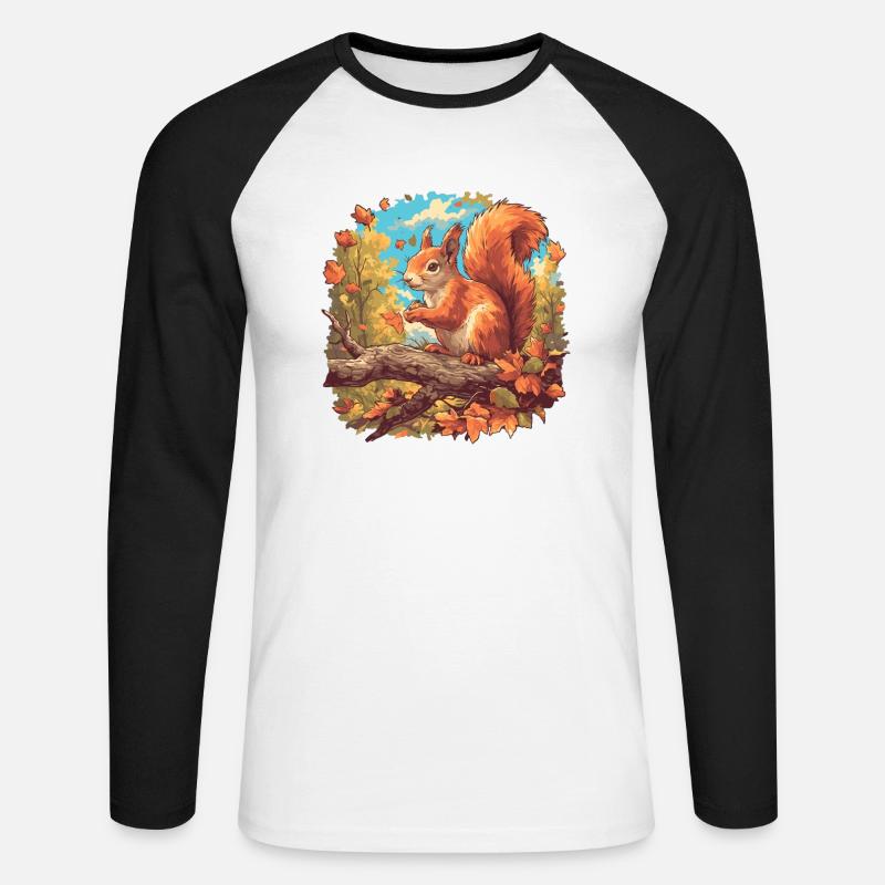 Eichhörnchen - Unisex Baseballshirt langarm - Weiß/Schwarz