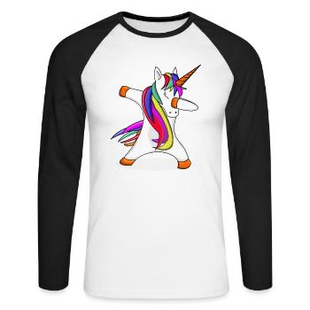 Licorne licorne tamponnant T-shirt - T-shirt baseball manches longues Homme - blanc/noir - Devant - Nik (191cm)