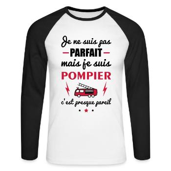 pas parfait pompier - T-shirt baseball manches longues Homme - blanc/noir - Devant - Nik (191cm)