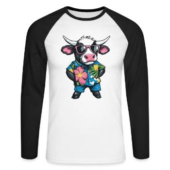 Kuh Comic Urlaub - Unisex Baseballshirt langarm - Weiß/Schwarz - Vorne - Nik (191cm)