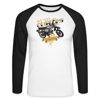 Simme fahren Schwalbe Simson KR50 KR51 S50 S51 - Unisex Baseballshirt langarm - Weiß/Schwarz - Vorne - Nik (191cm)
