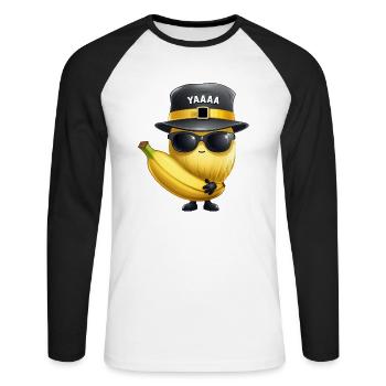Melon, melon miel et banane avec chapeau et verres - T-shirt baseball manches longues Homme - blanc/noir - Devant - Nik (191cm)